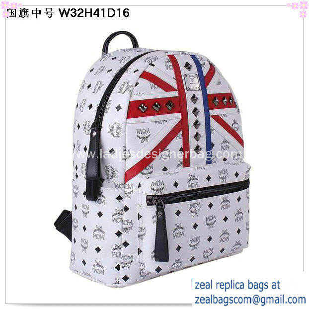 High Quality Replica MCM Medium Flag of UK Backpack MC5173 White